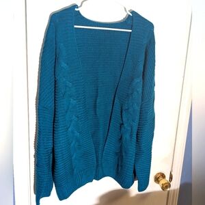 Chic Teal Cable Knit Cardigan